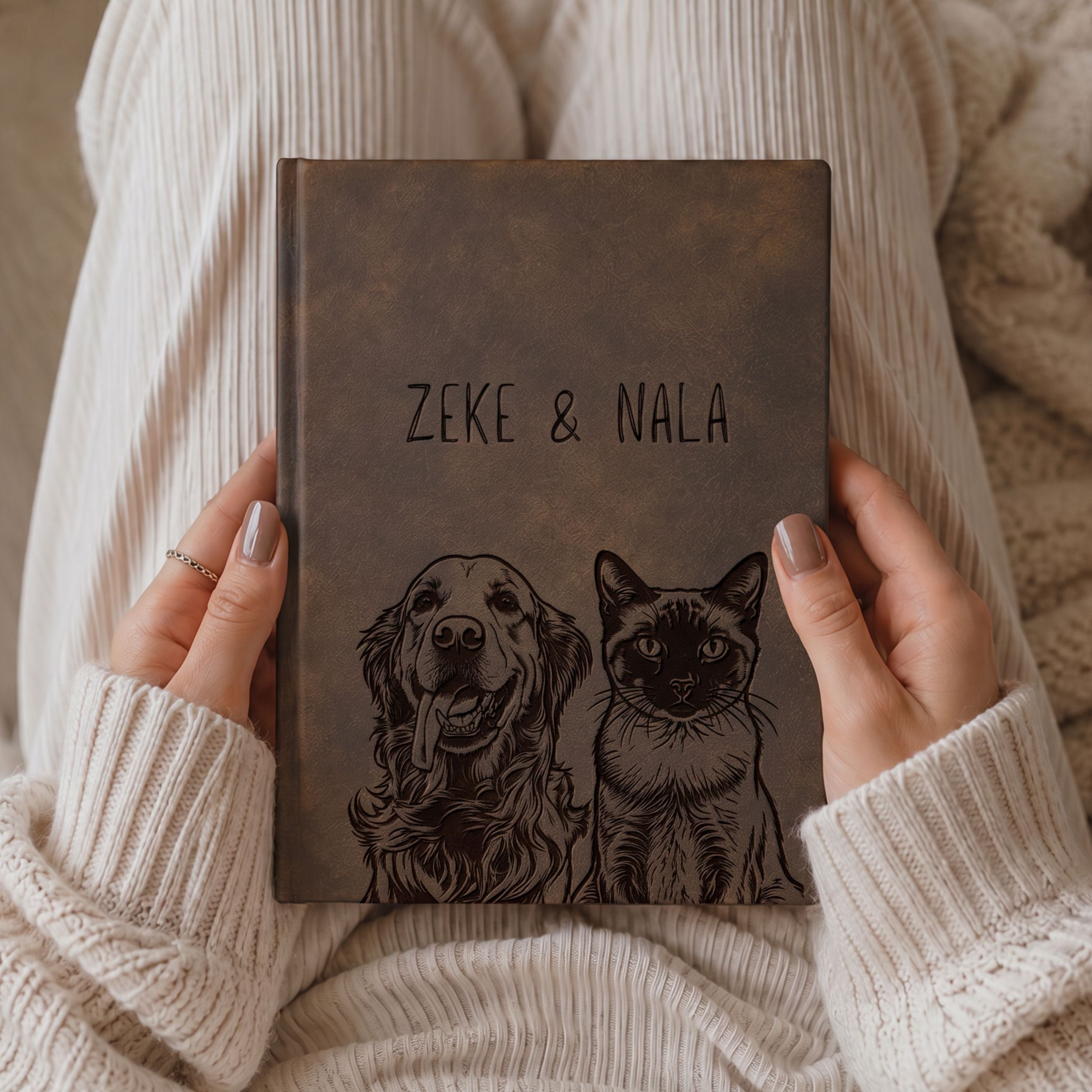Custom Pet Engraved Vegan Leather Journal with Pet Photo + Name