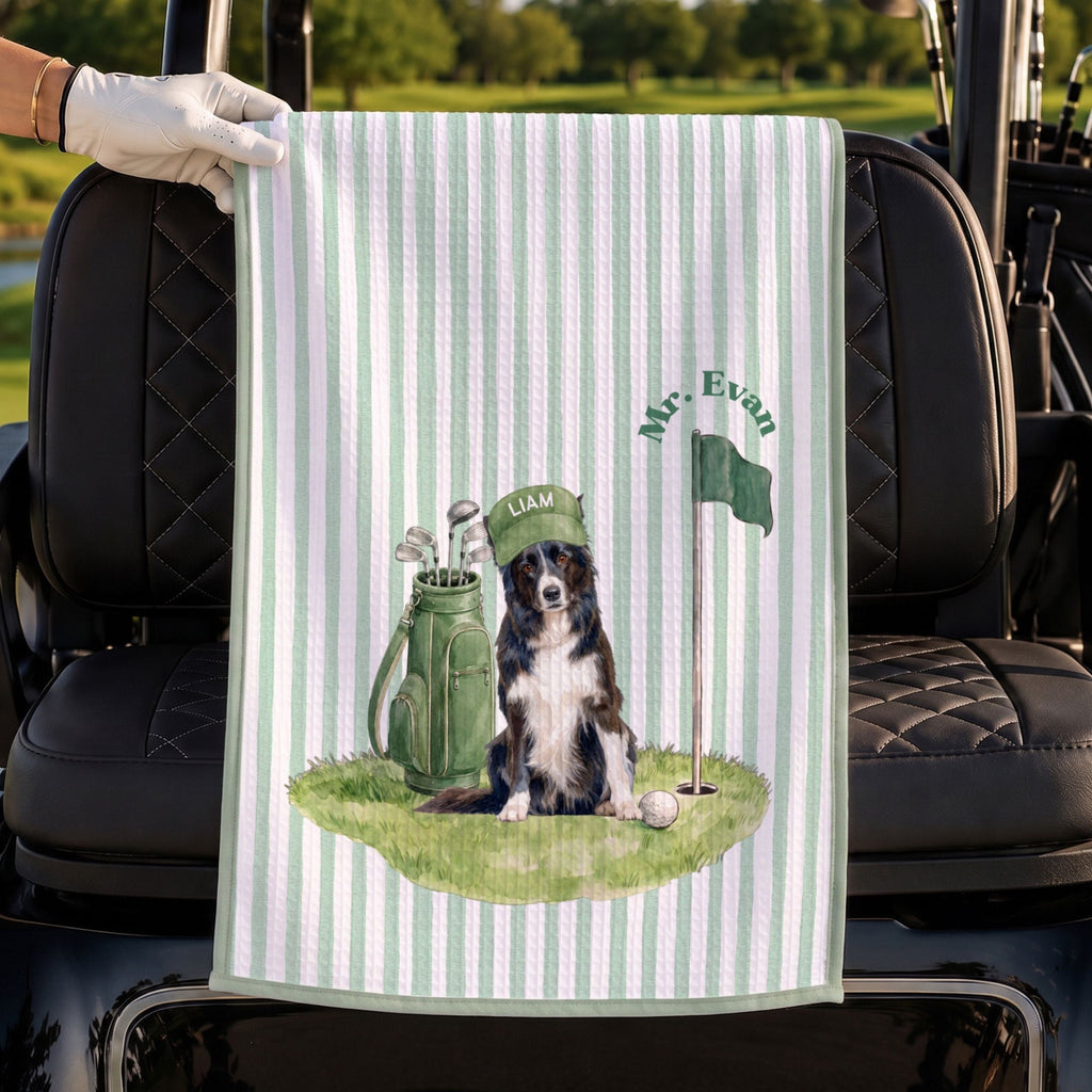 Custom Stripe Pet Golf Towel - Pet Photo + Name