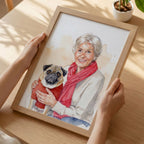 Custom Watercolor Mother's Day Pet Portrait - Woman + Pet Photo