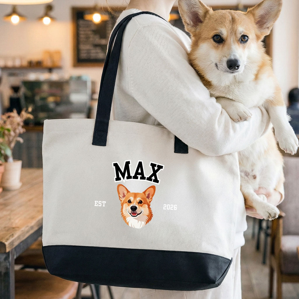 Custom Pet Zippered Varsity Tote Bag - Pet Photo + Name