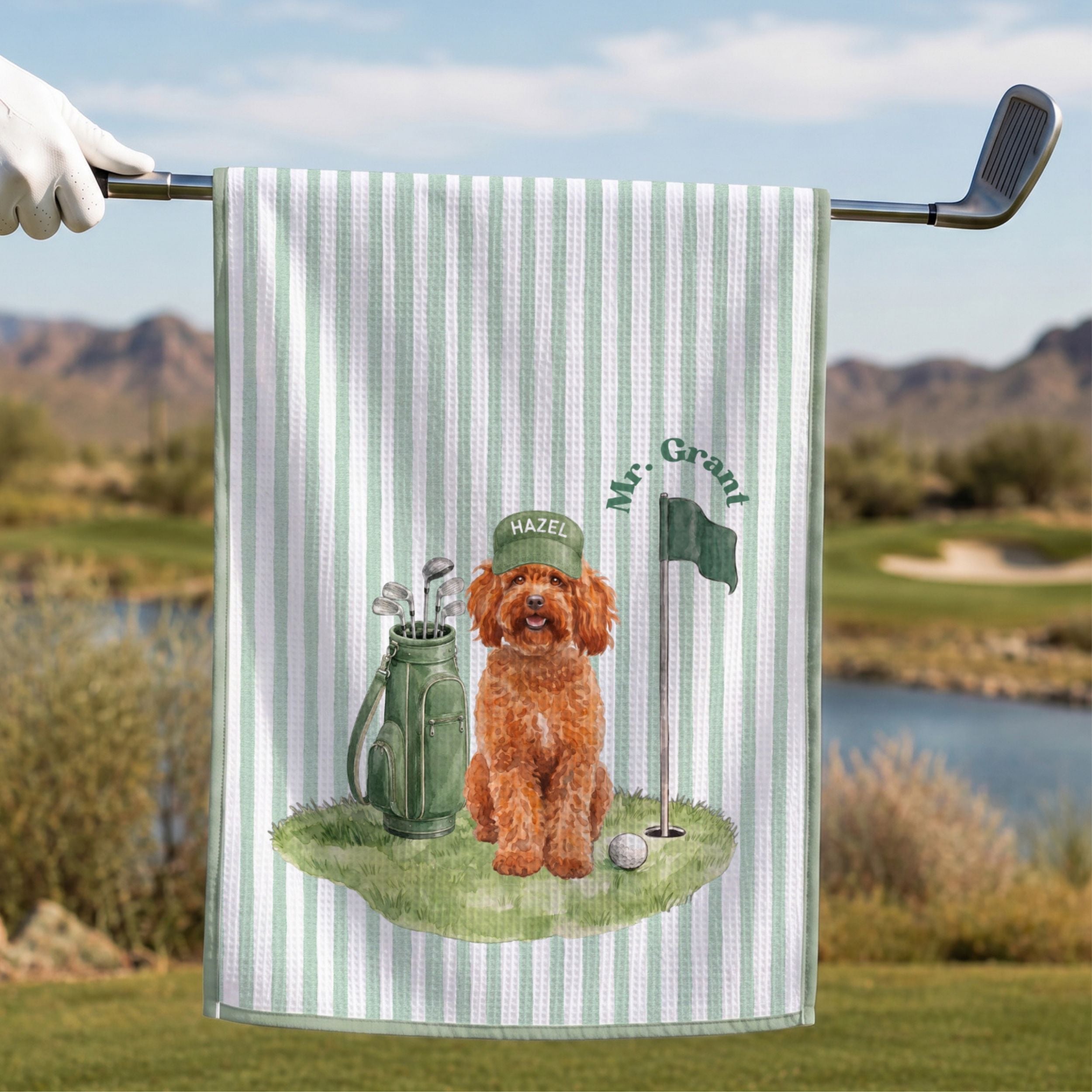 Custom Stripe Pet Golf Towel - Pet Photo + Name