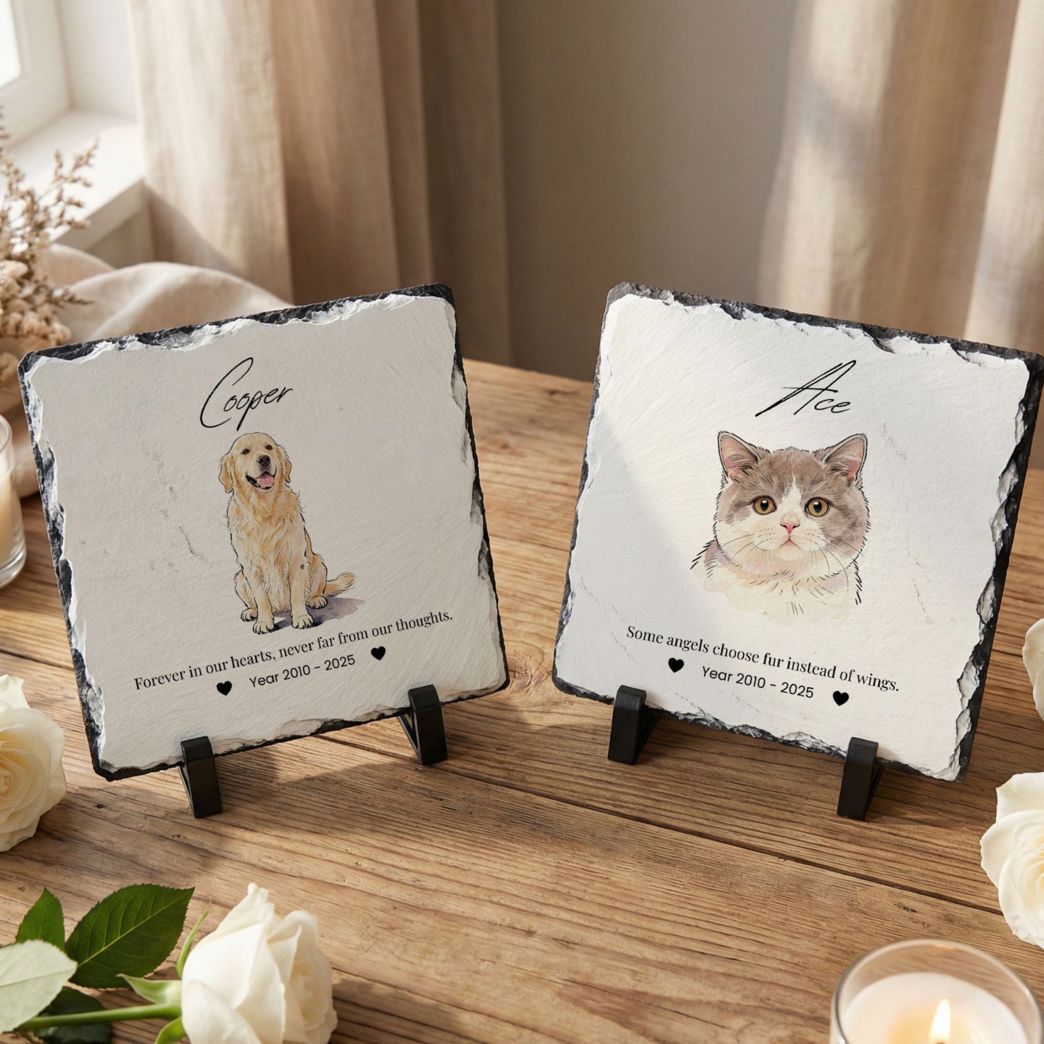 Custom Pet Memorial Slate Plaque Stone - Pet Photo + Name