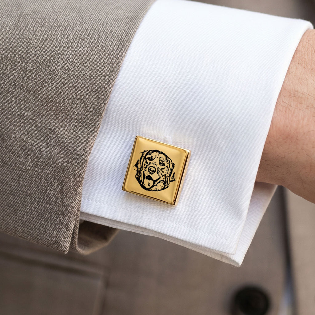 Custom Pet Photo Engraved Sketch Cufflinks Using Photo - Pet Face
