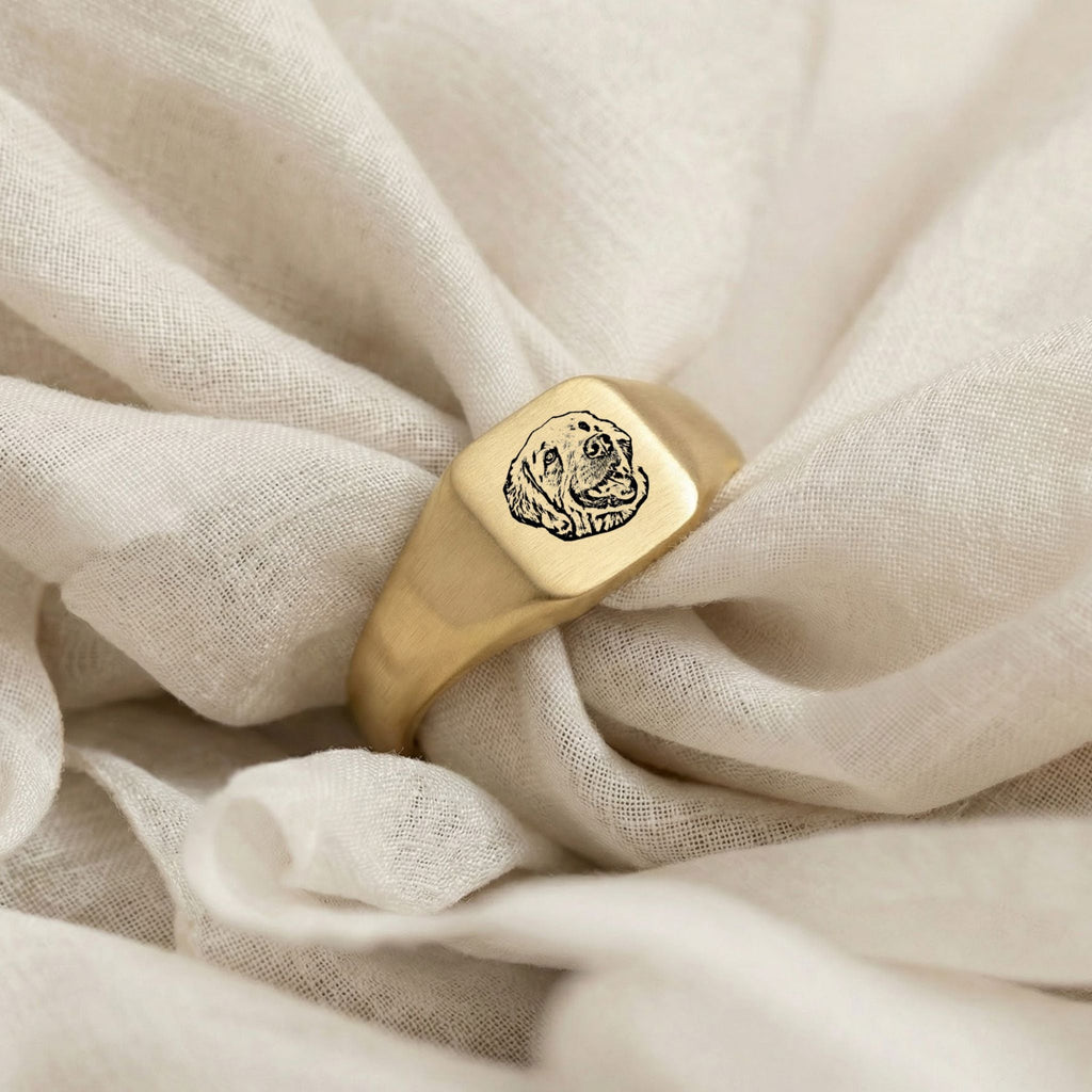 Custom Pet Square Signet Engraved Ring - Pet Face