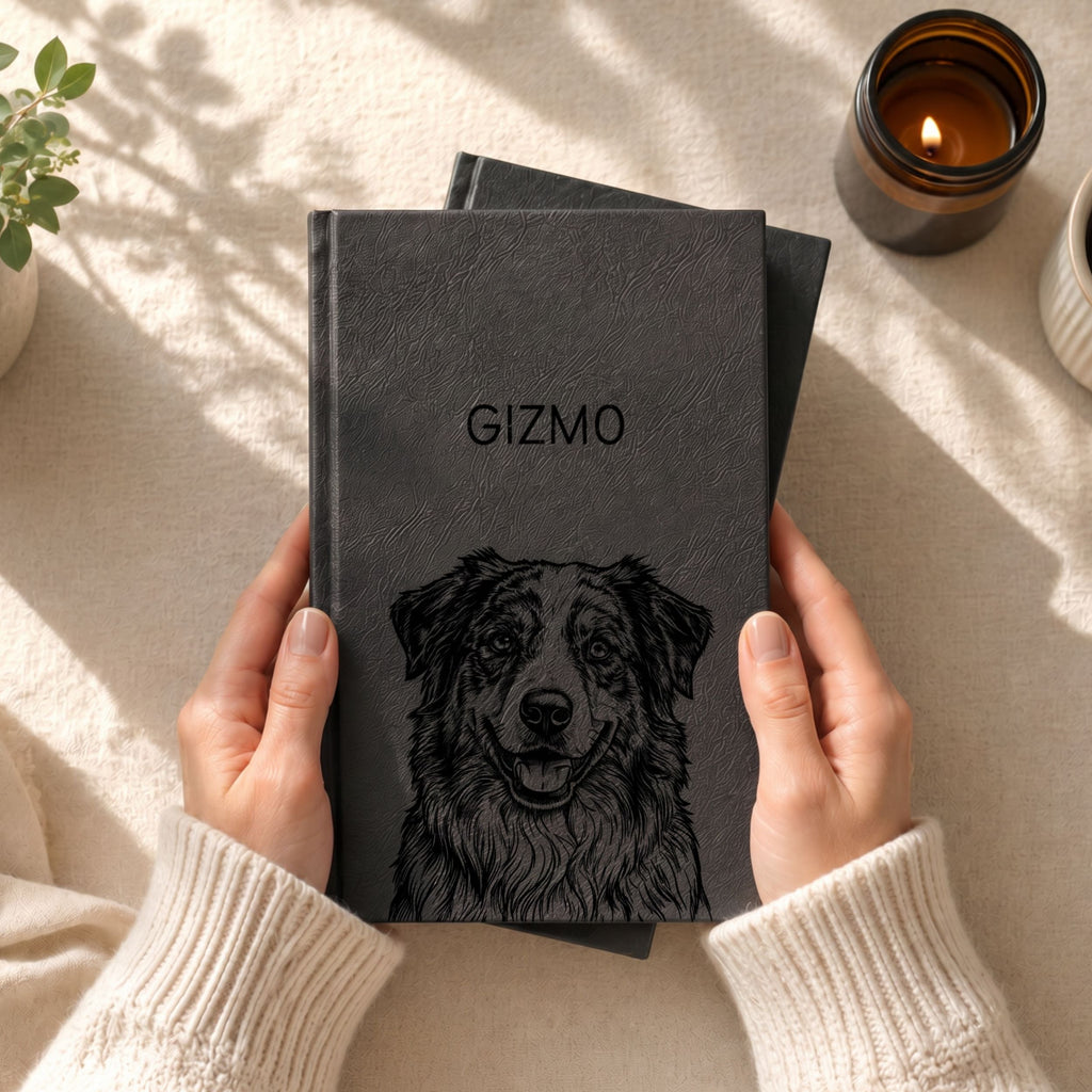Custom Pet Engraved Vegan Leather Journal with Pet Photo + Name