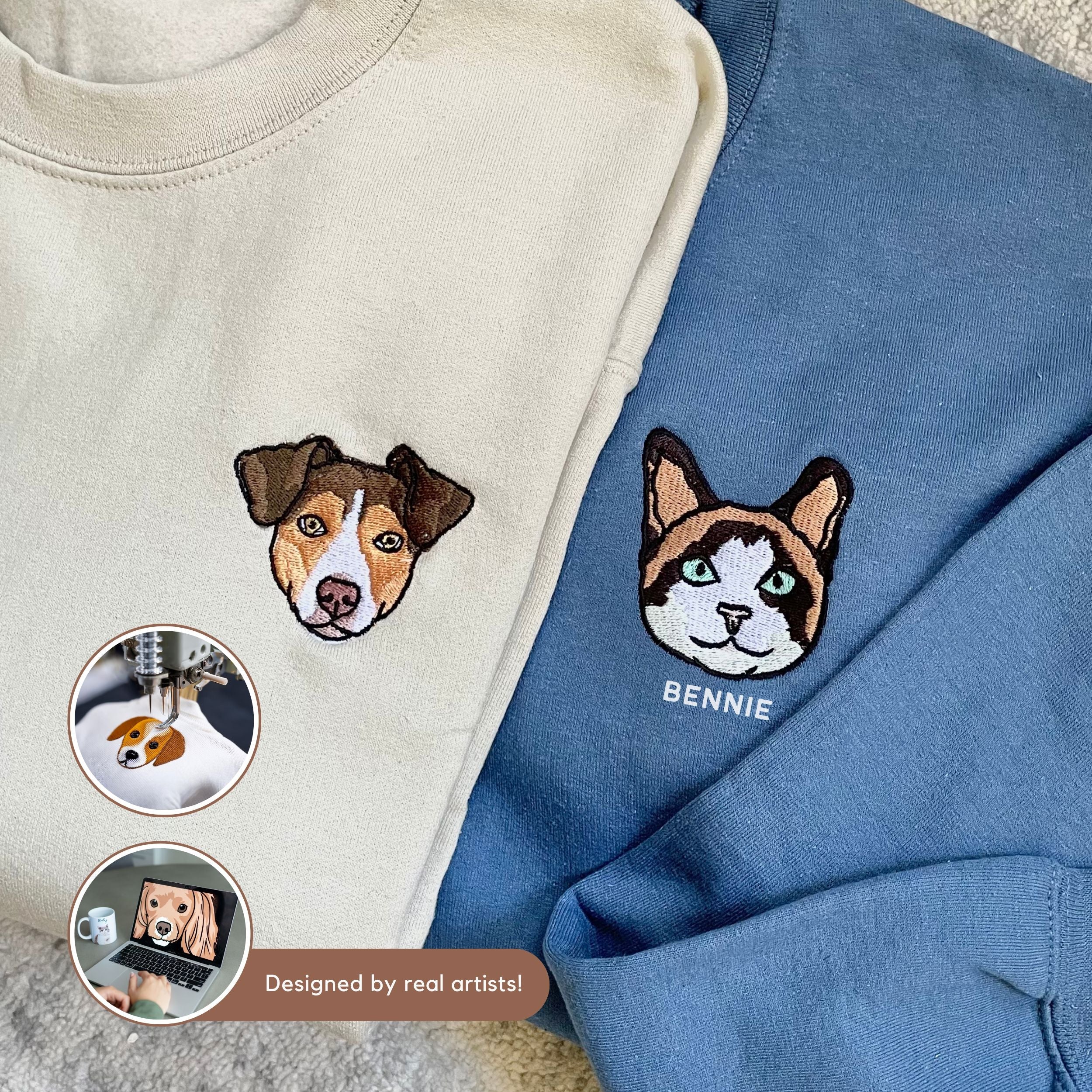 Custom Embroidered Pet Sweater - Pet Photo + Name