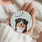 Custom Watercolor Striped Pet Ornament - Pet Photo + Name