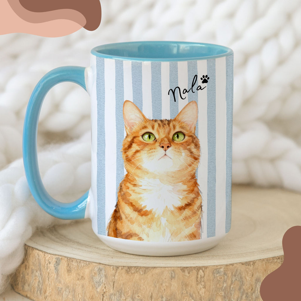 Custom Pet Watercolor Stripe Mug - Pet Photo + Name