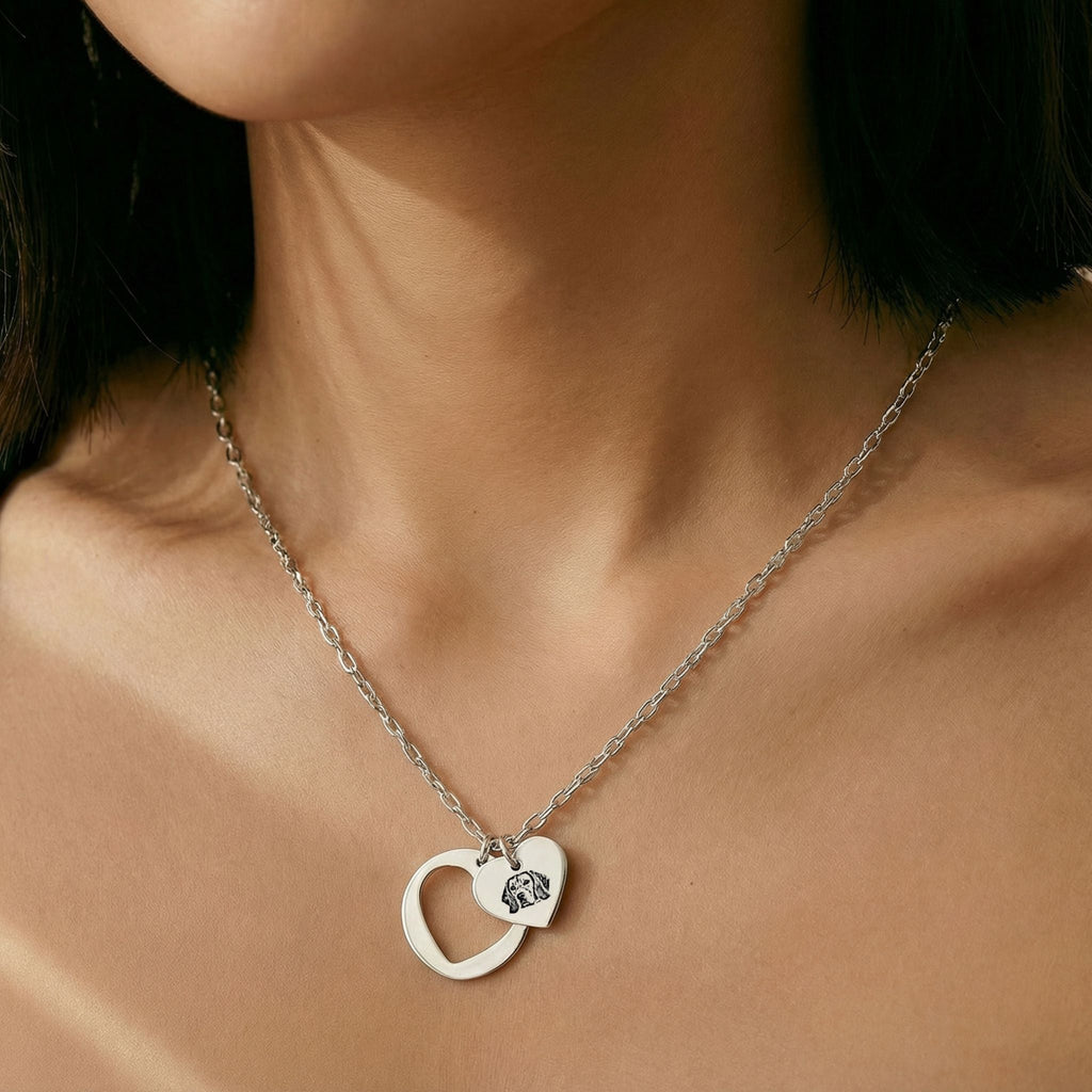 Custom Pet Heart Cutout Engraved Necklace - Pet Face