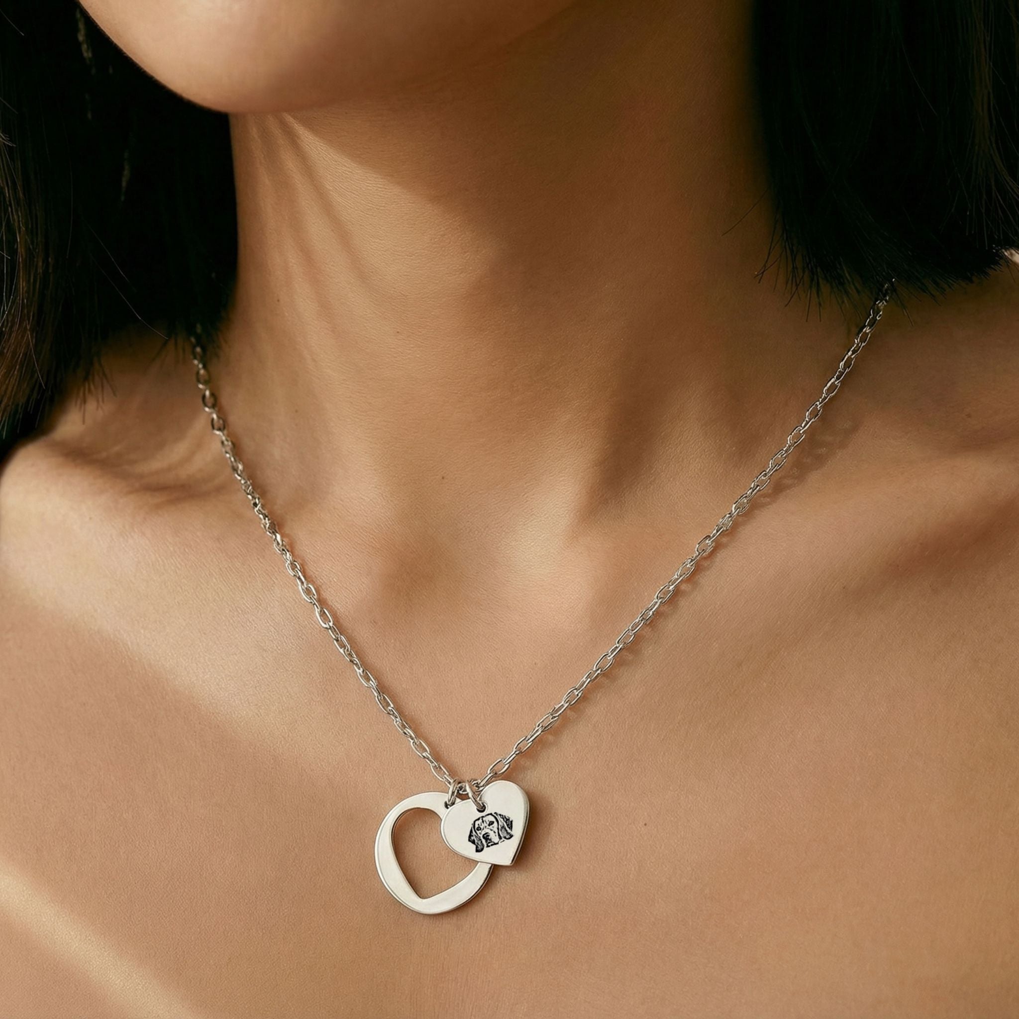 Custom Pet Heart Cutout Engraved Necklace - Pet Face