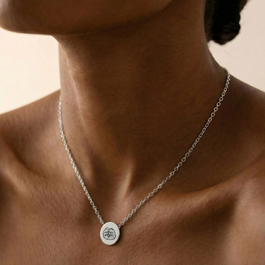Custom Pet Mini Circle Engraved Necklace - Pet Face