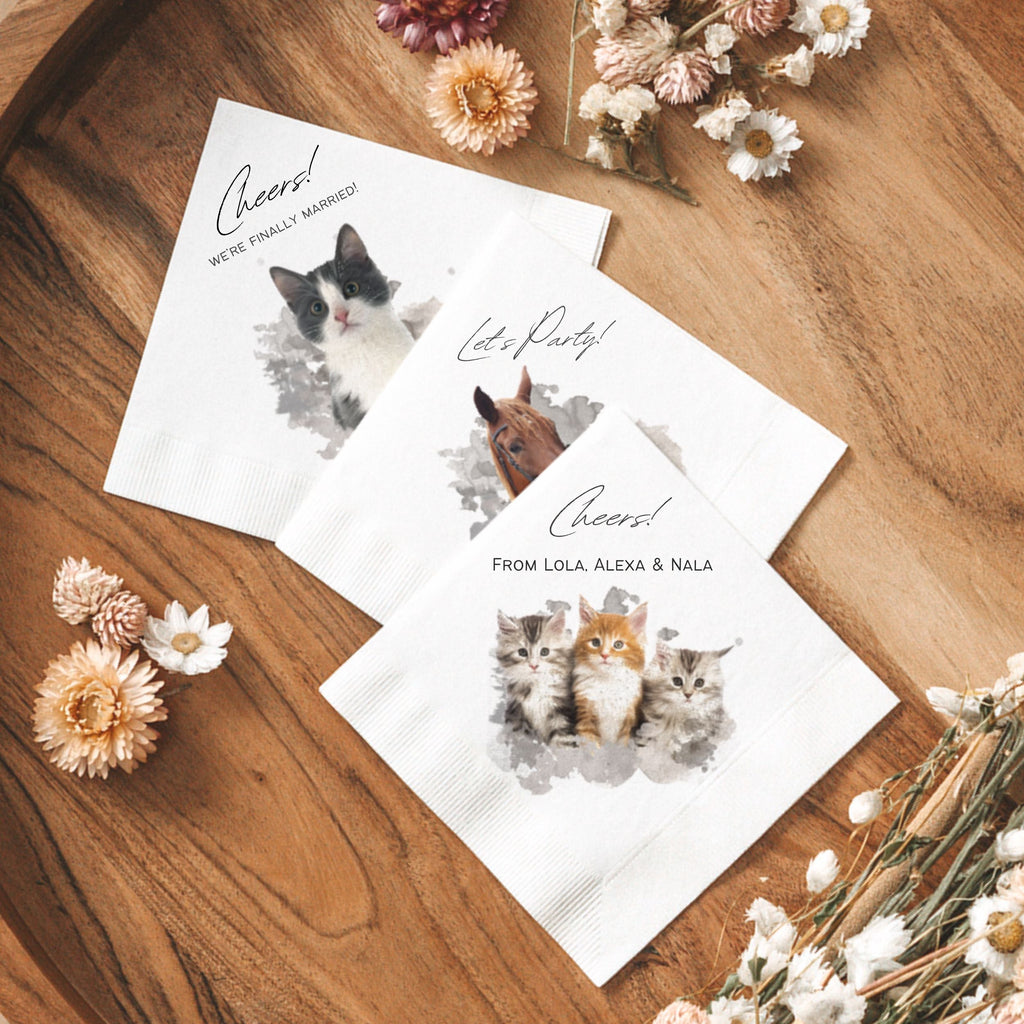 Custom Watercolor Pet Cocktail Napkins - Pet Photo + Name