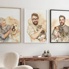 Custom Watercolor Father's Day Pet Portrait - Man + Pet Photo