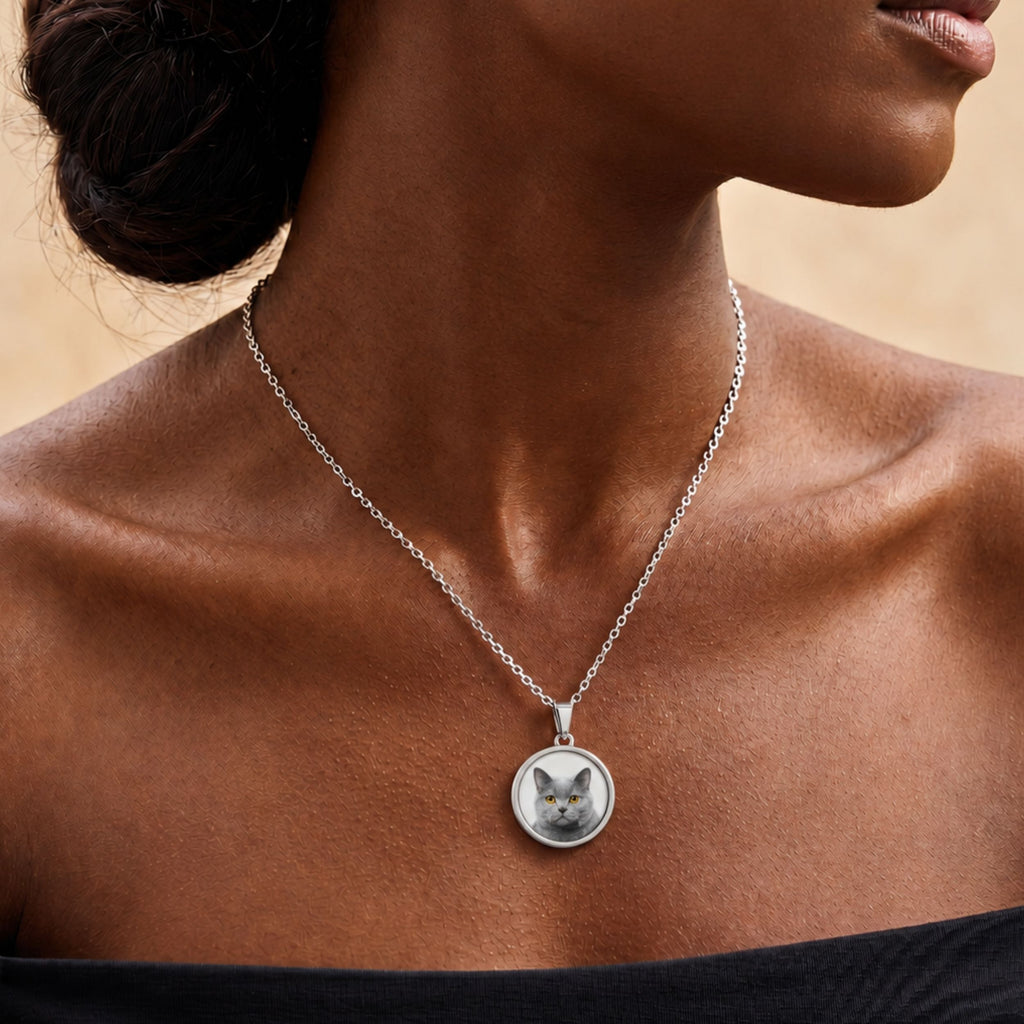 Custom Round Pet Necklace Using Photo - Pet Face
