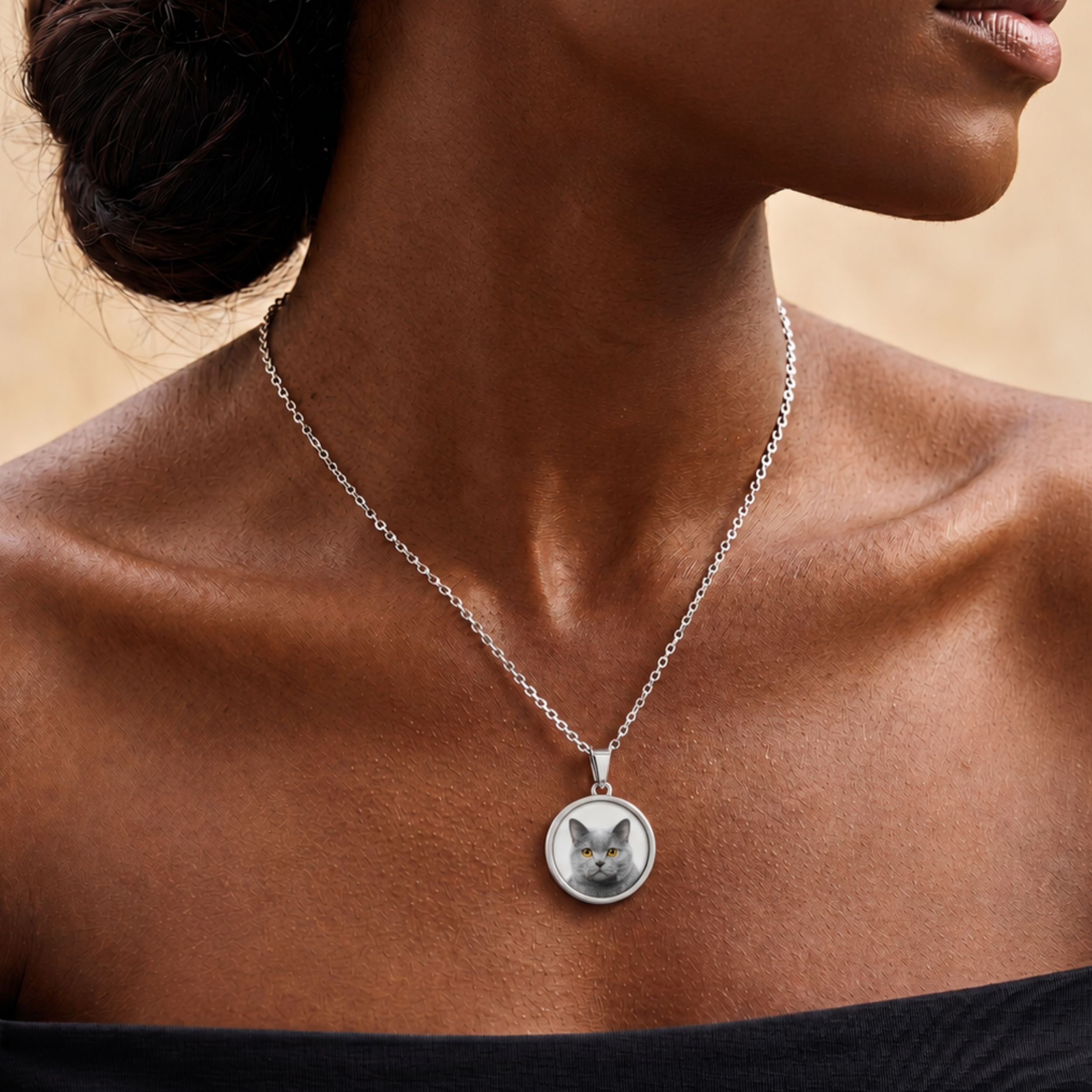 Custom Round Pet Necklace Using Photo - Pet Face