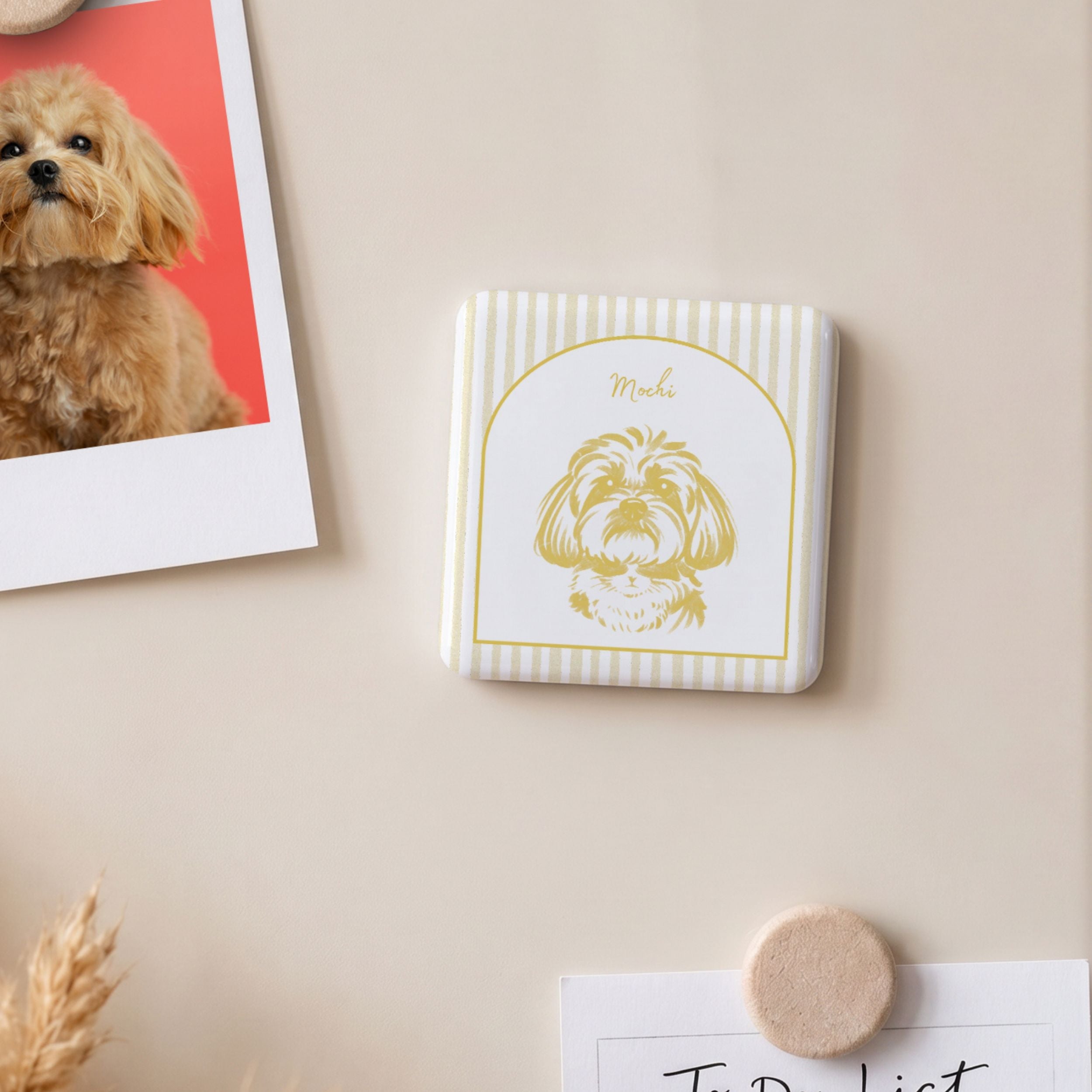 Custom Pet Photo Stripe Porcelain Magnet - Photo + Name