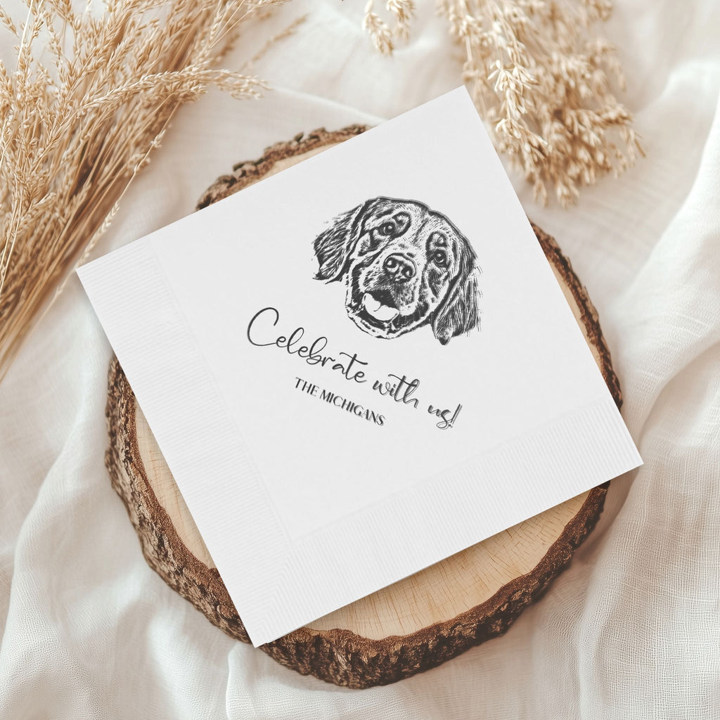 Custom Pet Wedding Cocktail Napkins - Pet Photo + Name