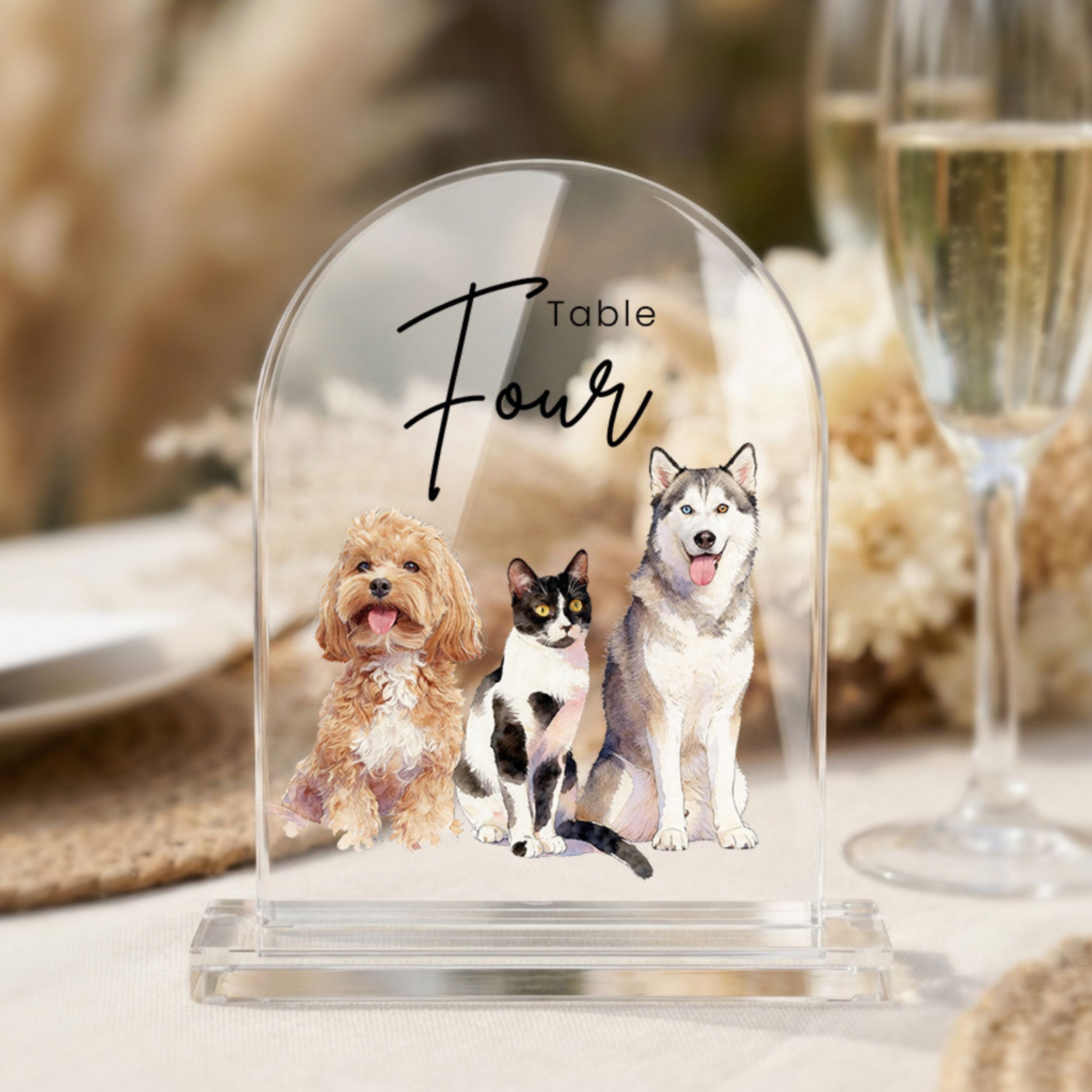 Custom Pet Acrylic Wedding Table Number Sign Using Pet Photo