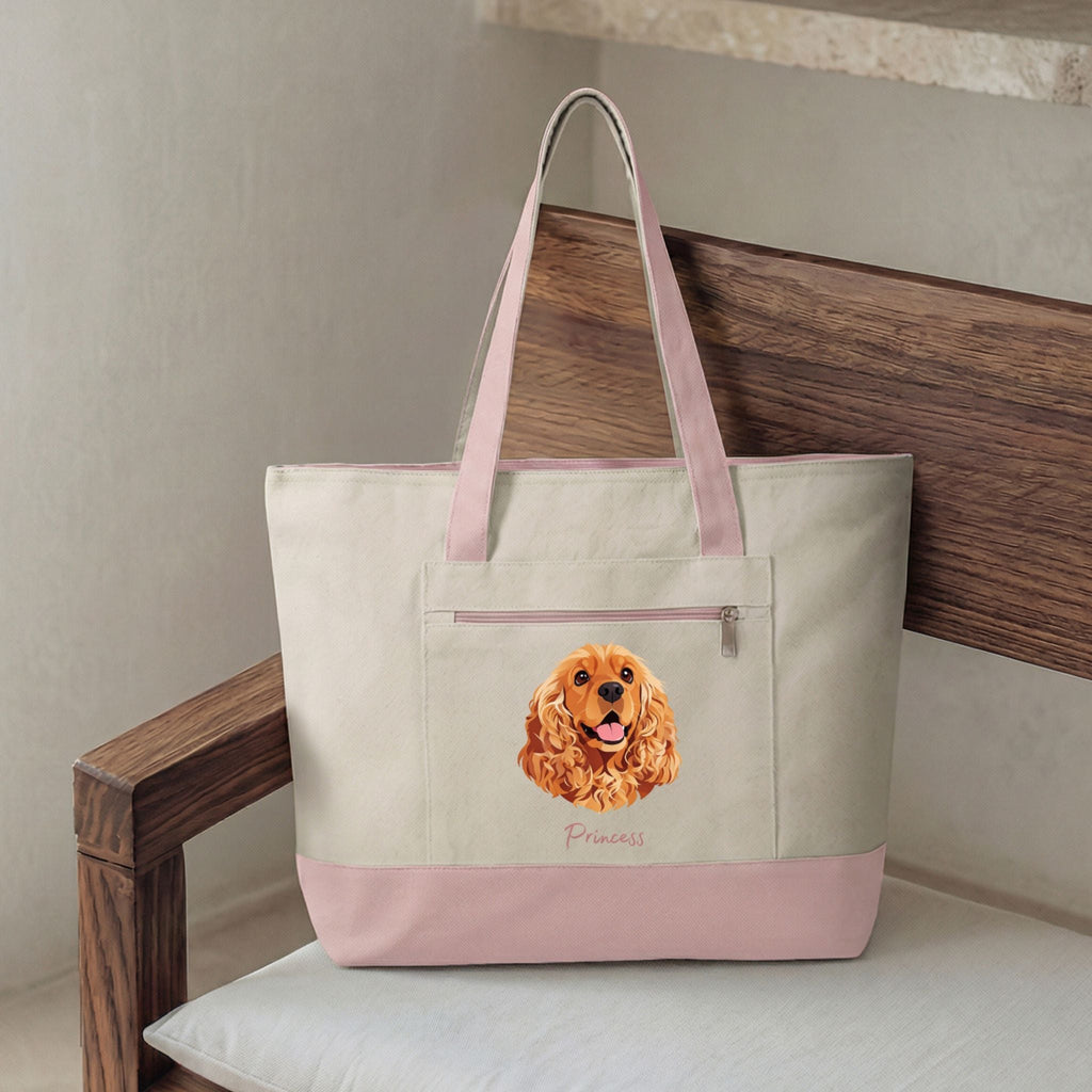 Custom Pet Zippered Tote Bag - Pet Photo + Name