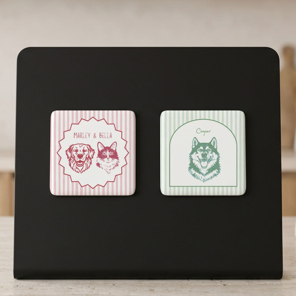 Custom Pet Photo Stripe Porcelain Magnet - Photo + Name