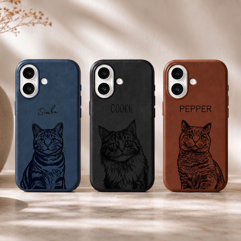 Custom Pet Photo Engraved Phone Case  - Pet Photo + Name