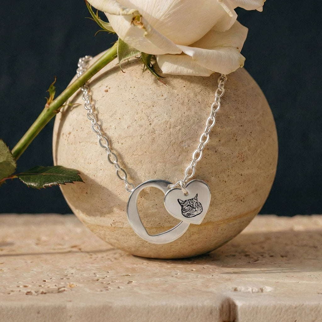 Custom Pet Heart Cutout Engraved Necklace - Pet Face