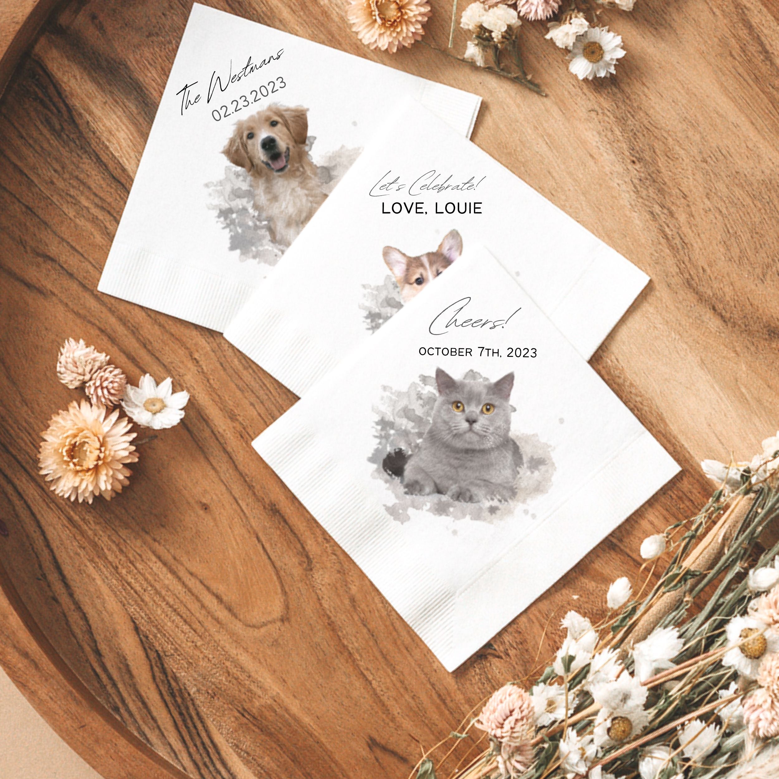 Custom Watercolor Pet Cocktail Napkins - Pet Photo + Name