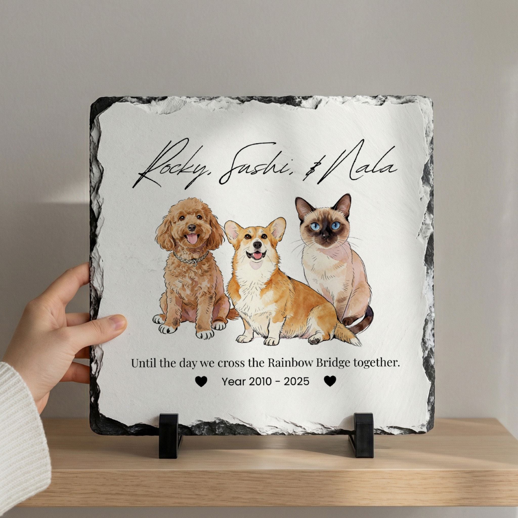 Custom Pet Memorial Slate Plaque Stone - Pet Photo + Name