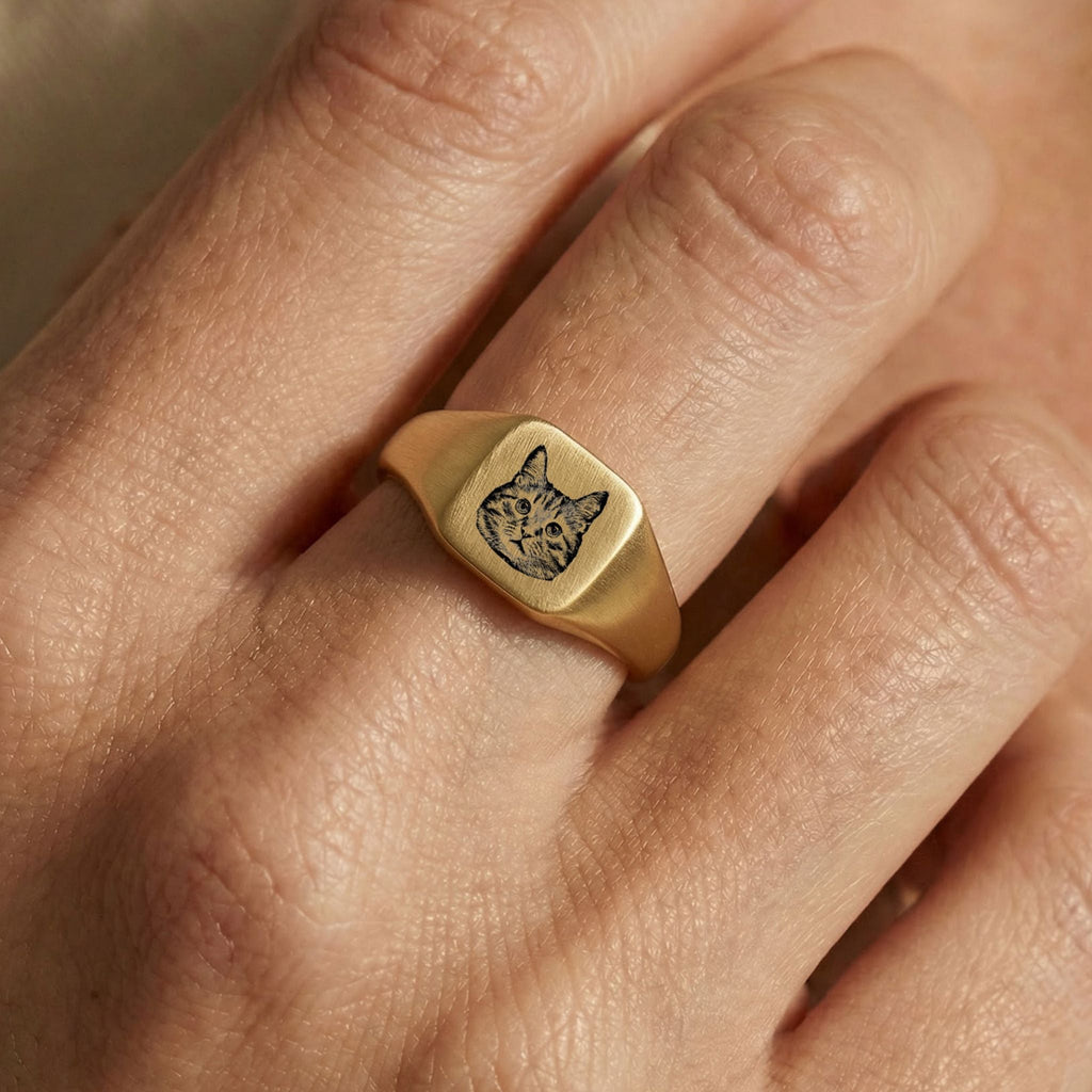 Custom Pet Square Signet Engraved Ring - Pet Face