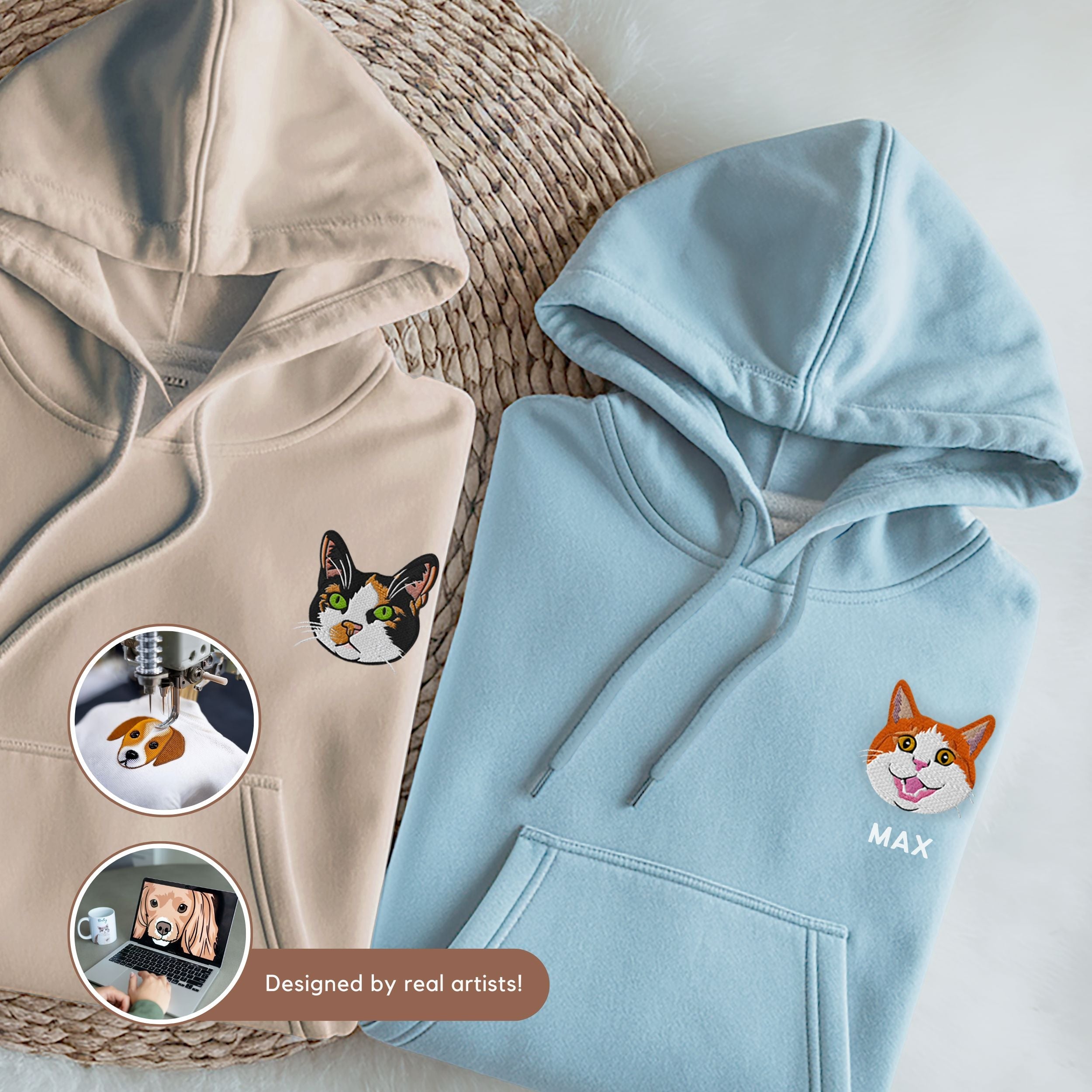 Custom Embroidered Pet Hoodie - Pet Photo + Name