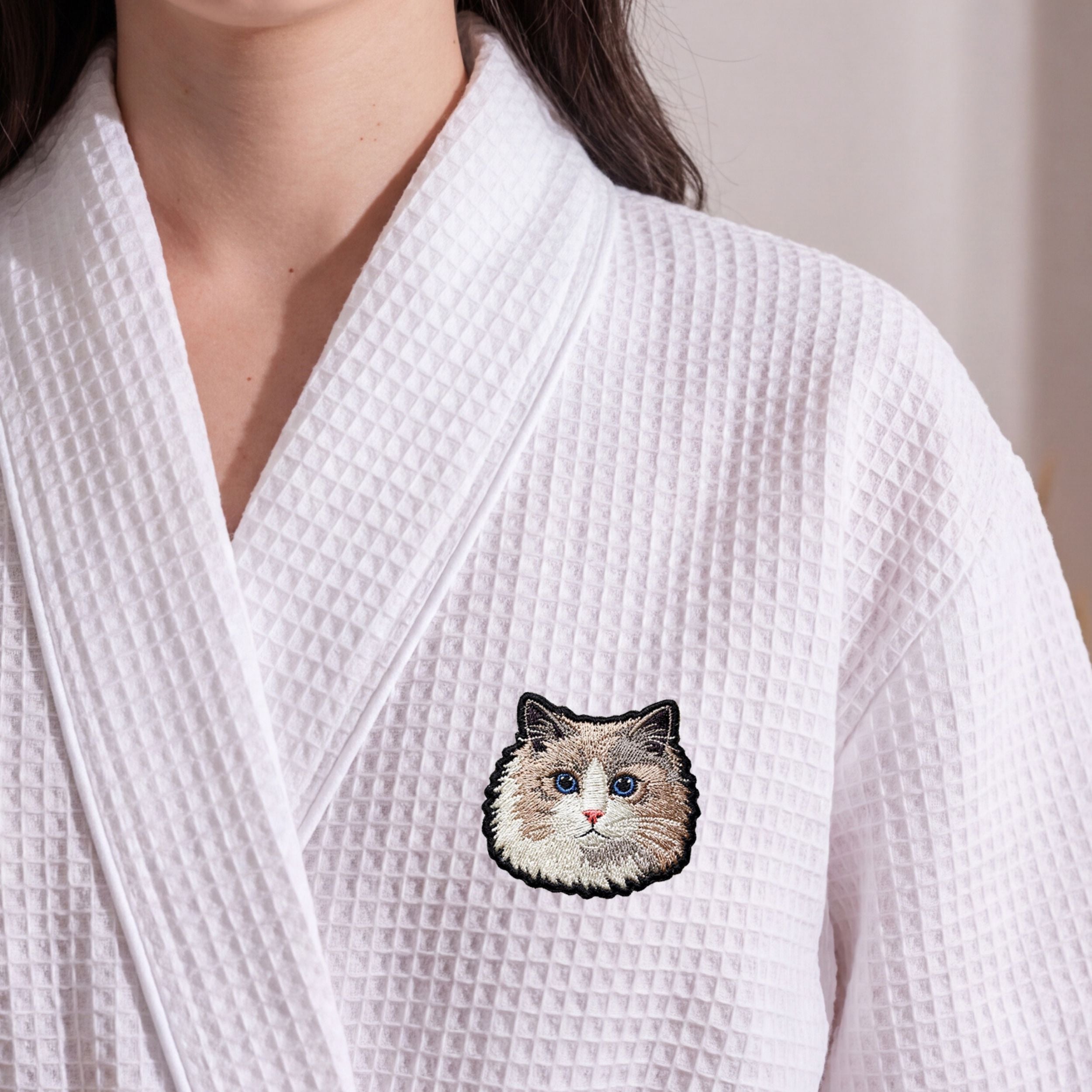 Custom Pet Photo Embroidered Waffle Robe - Pet Photo + Name