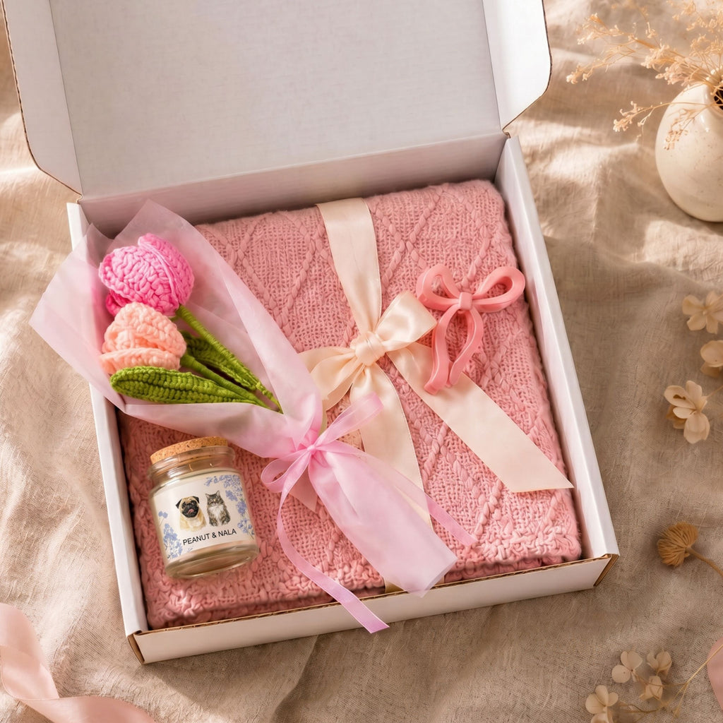 Custom Watercolor Floral Pet Memorial Gift Box with Candle & Blanket