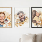 Custom Watercolor Father's Day Pet Portrait - Man + Pet Photo