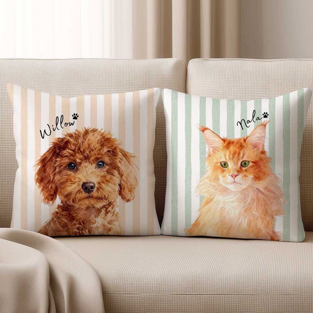 Custom Pet Striped Pillow - Pet Photo + Name