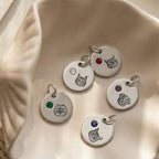 Custom Birthstone Circle Pet Charm Engraved Pendant - Pet Face