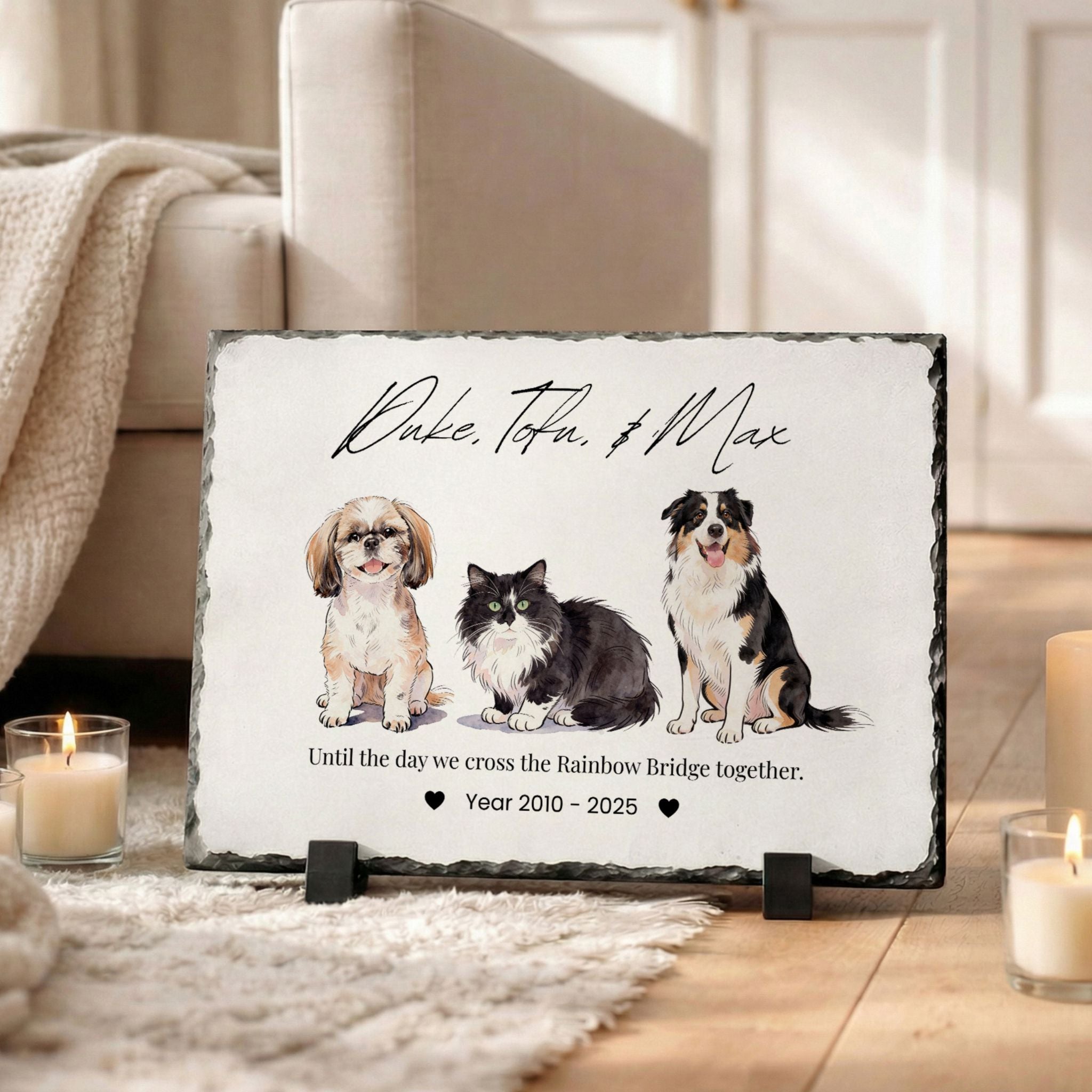 Custom Pet Memorial Slate Plaque Stone - Pet Photo + Name