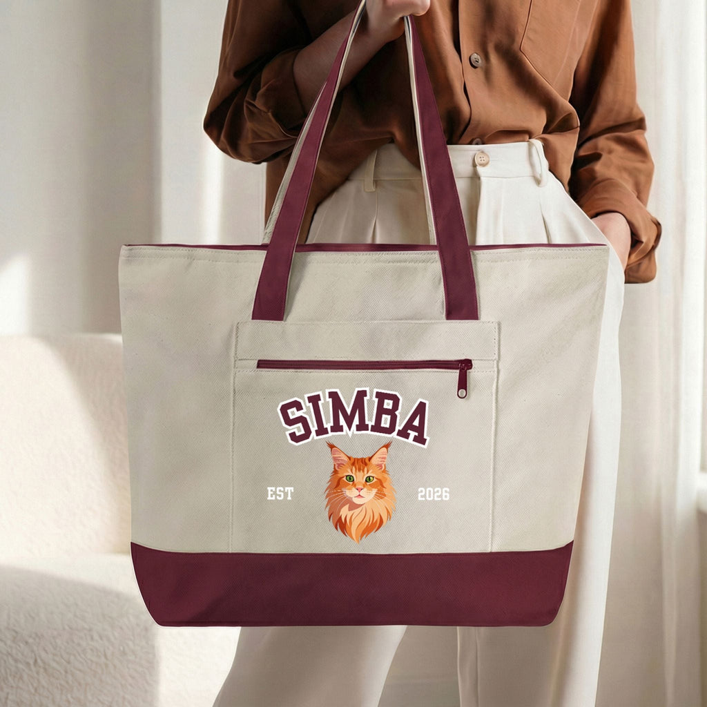 Custom Pet Zippered Varsity Tote Bag - Pet Photo + Name