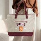 Custom Pet Zippered Varsity Tote Bag - Pet Photo + Name