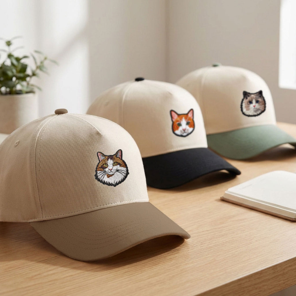 Custom Embroidered Pet Two-Tone 5 Panel Cap Using Pet Photo + Name