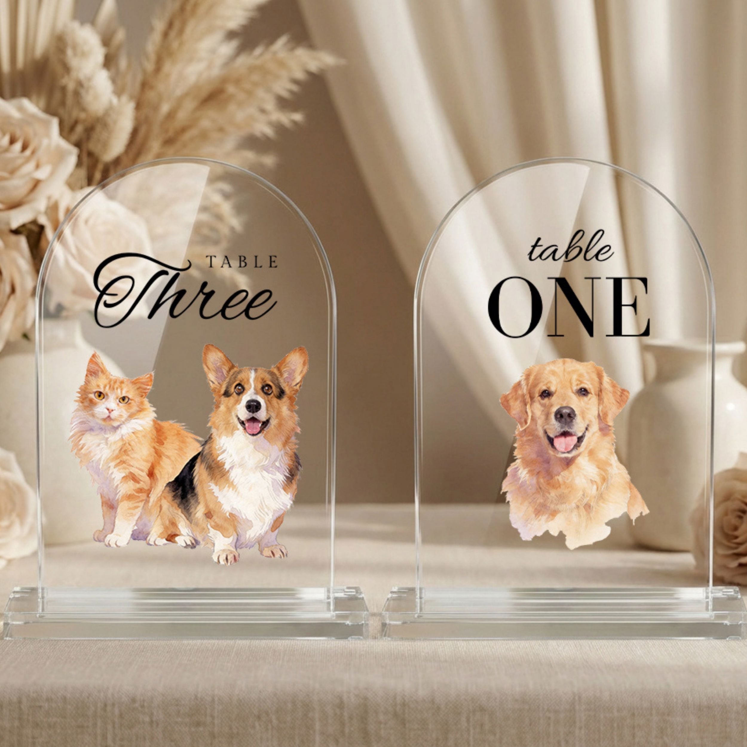 Custom Pet Acrylic Wedding Table Number Sign Using Pet Photo