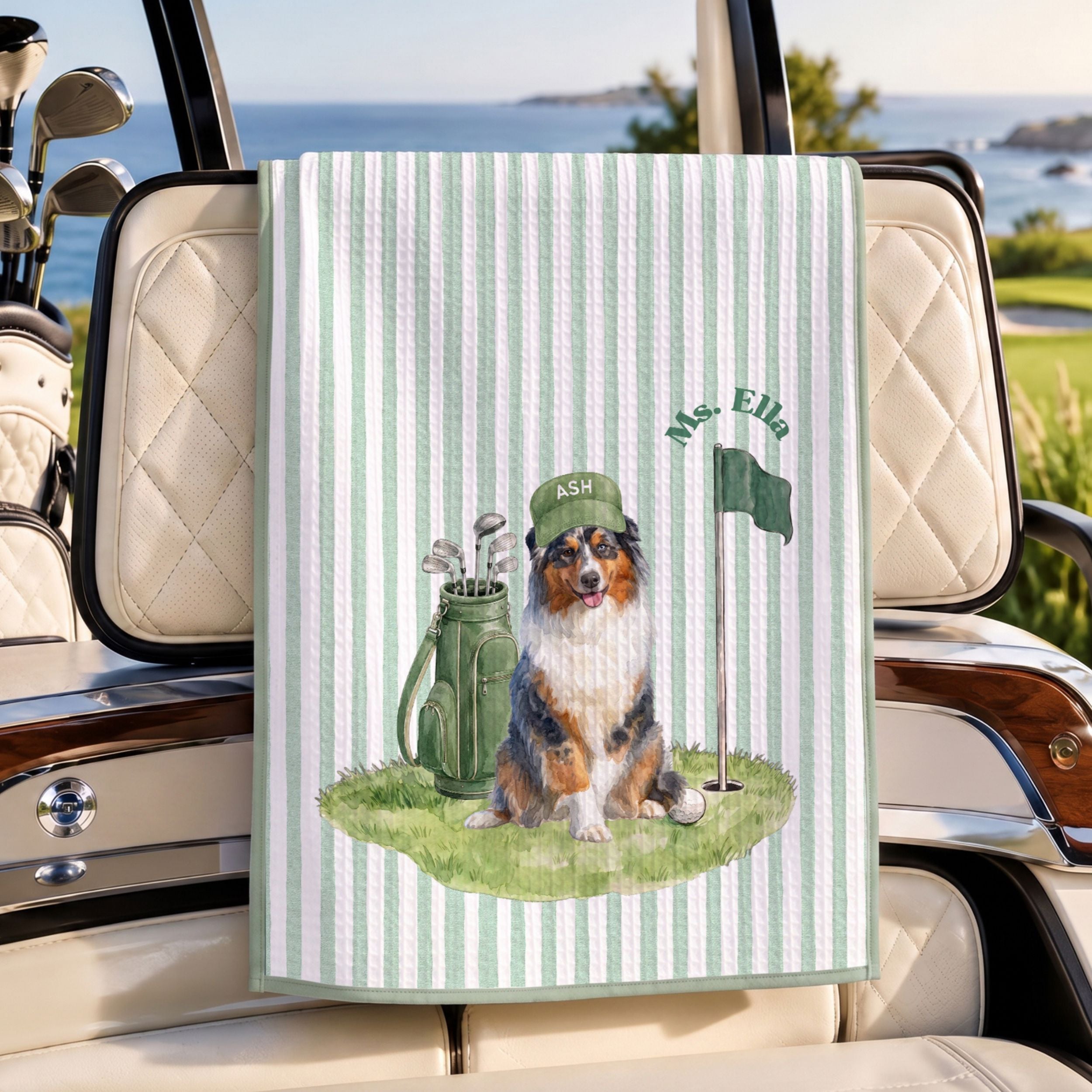 Custom Stripe Pet Golf Towel - Pet Photo + Name