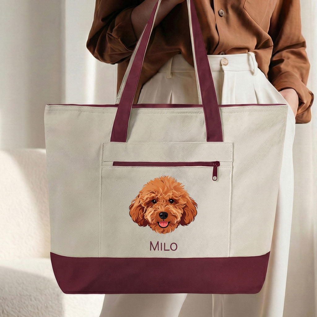 Custom Pet Zippered Tote Bag - Pet Photo + Name