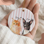 Custom Watercolor Striped Pet Ornament - Pet Photo + Name