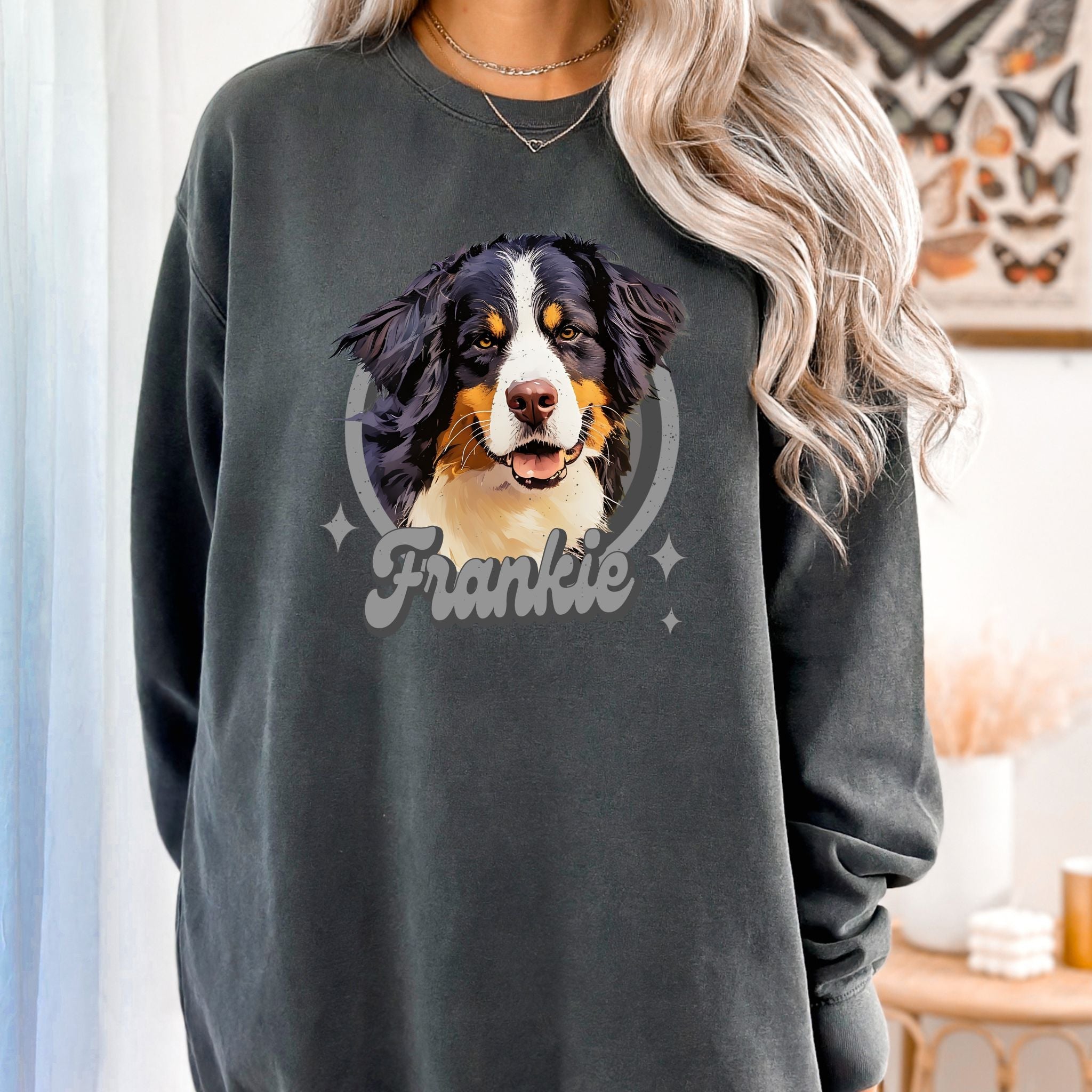 Custom Comfort Colors Vintage Retro Pet Sweater - Pet Photo + Name