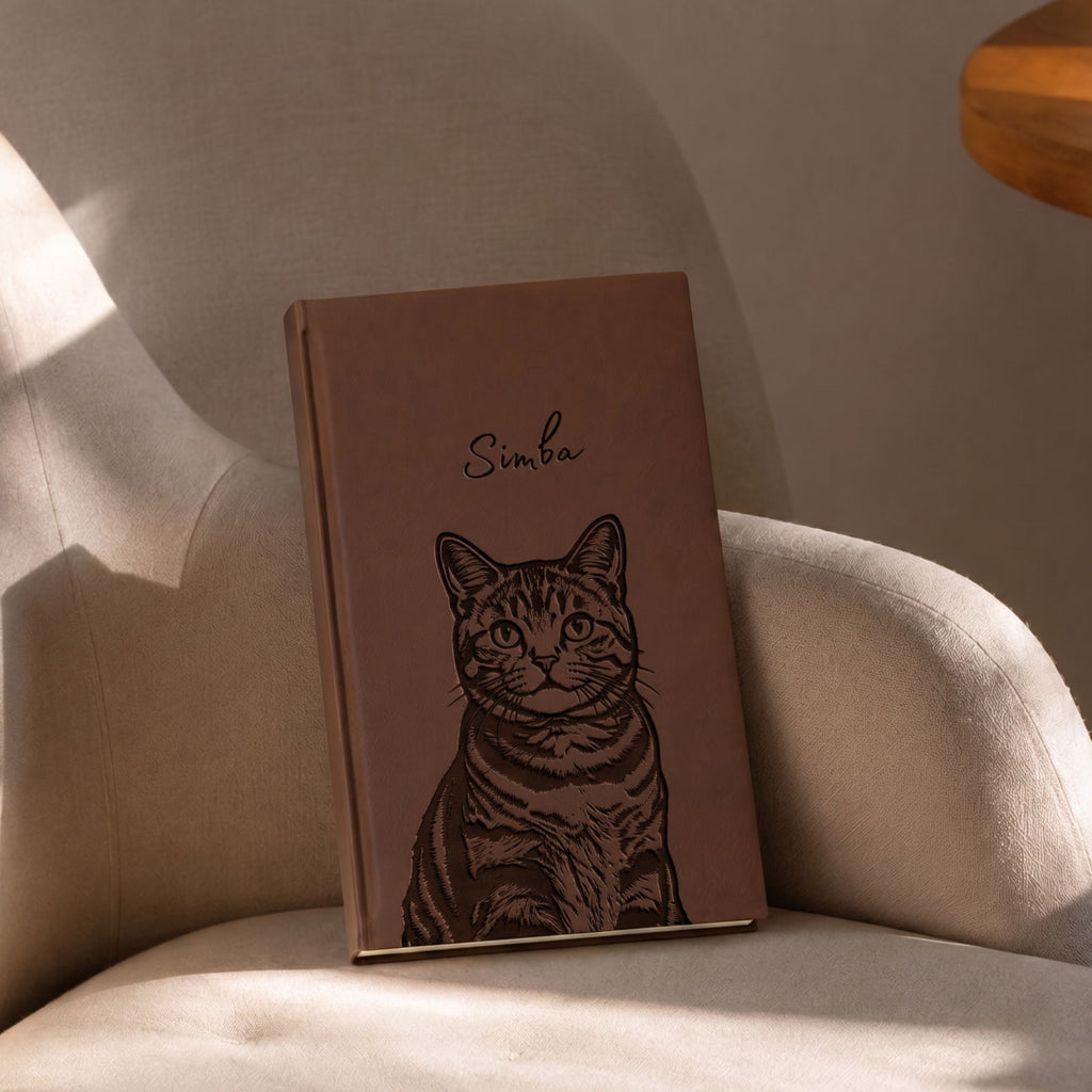 Custom Pet Engraved Vegan Leather Journal with Pet Photo + Name