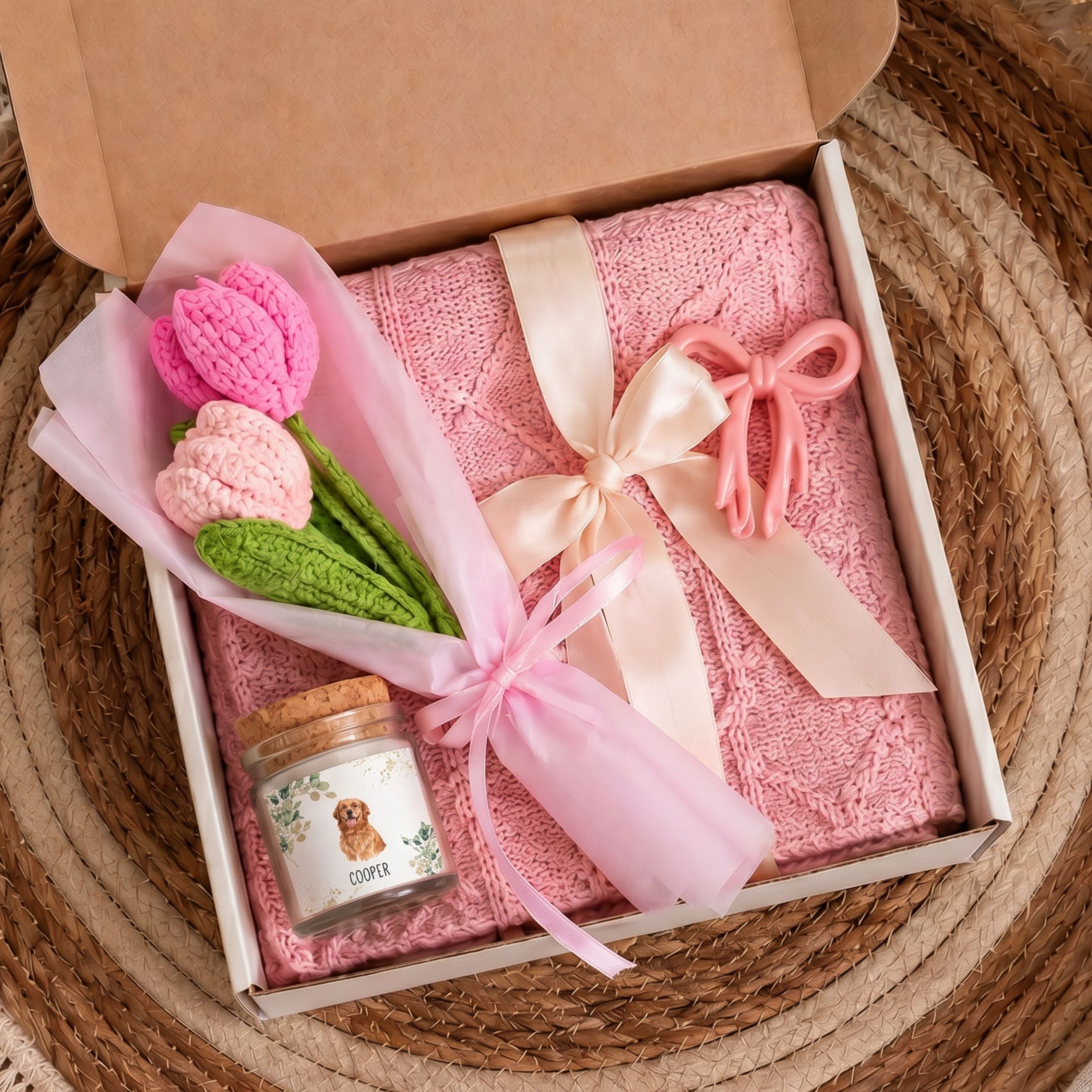 Custom Watercolor Floral Pet Memorial Gift Box with Candle & Blanket
