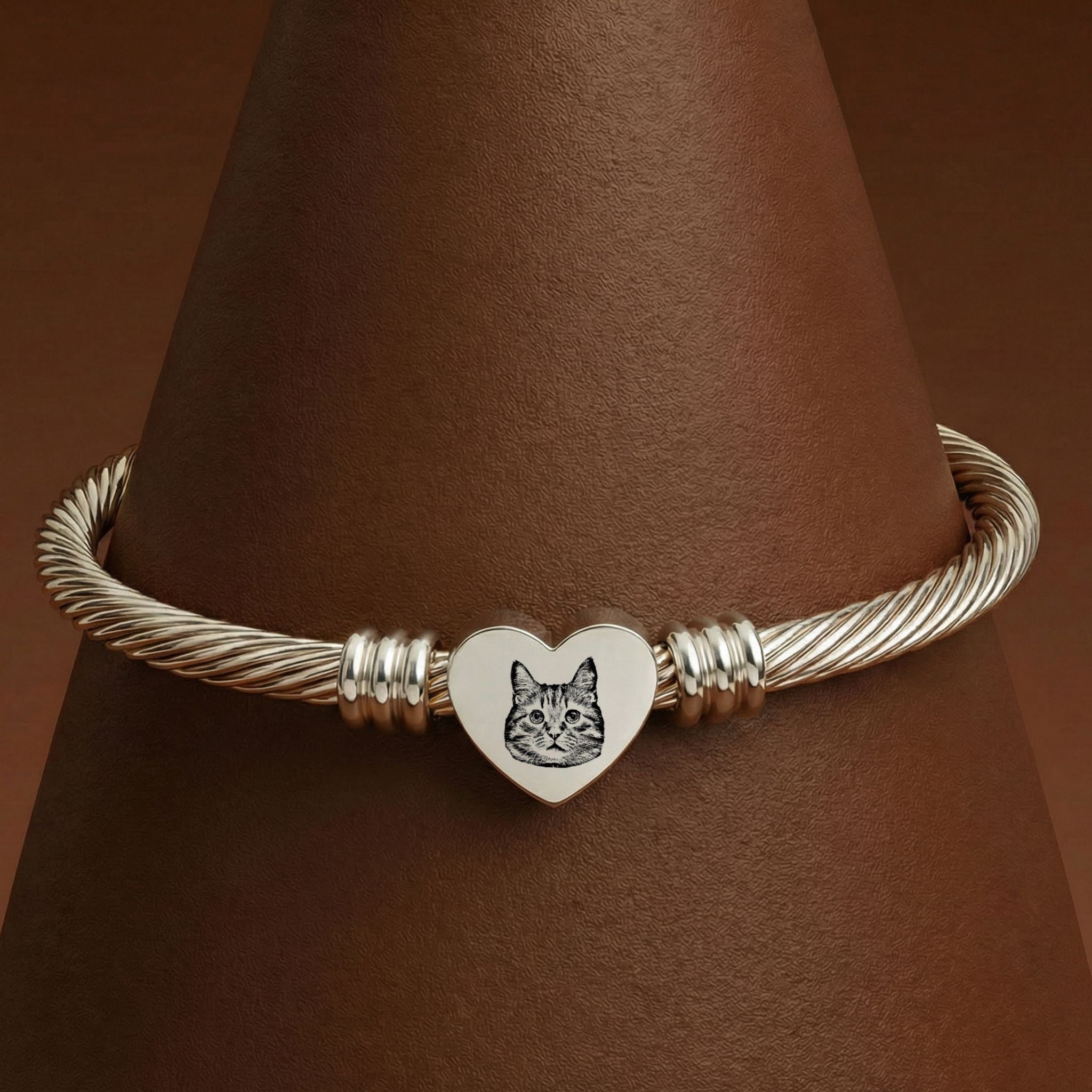 Custom Pet Heart Cuff Engraved Bracelet - Pet Face