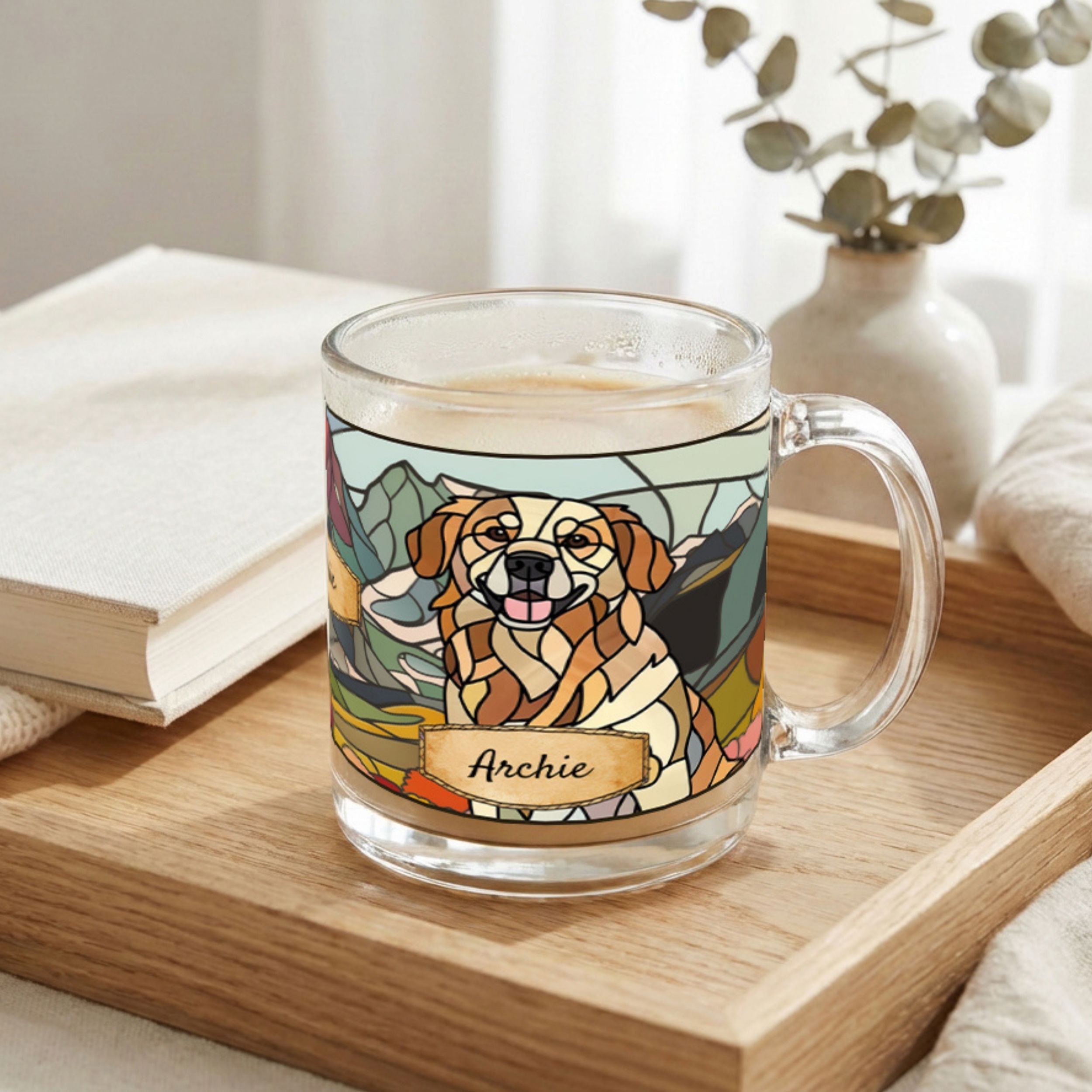Custom Stained Glass Dog Mug Using Photo + Name