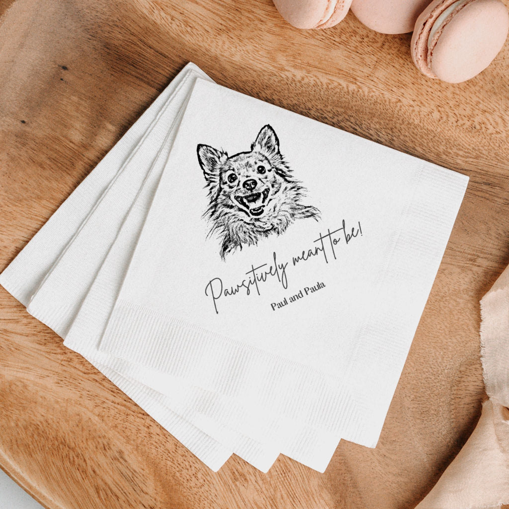 Custom Pet Wedding Cocktail Napkins - Pet Photo + Name
