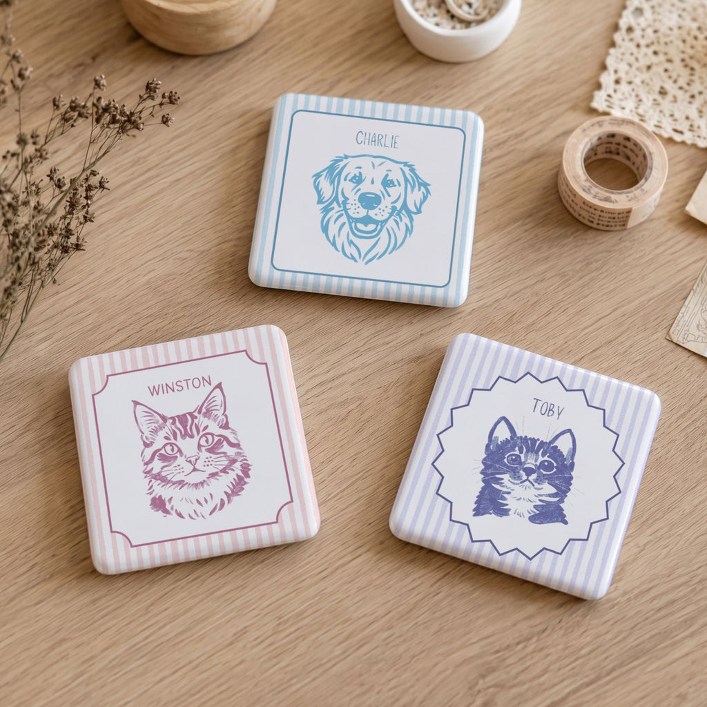 Custom Pet Photo Stripe Porcelain Magnet - Photo + Name